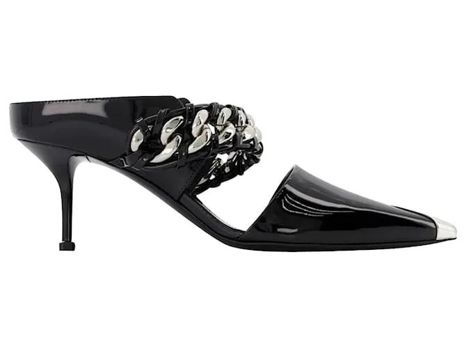 Alexander Mcqueen Sandalias en Cuero Negro/Plata 