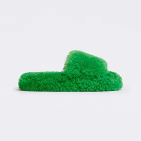 Bottega Veneta Chanclas Resort Teddy Shearling Mujer-Verde