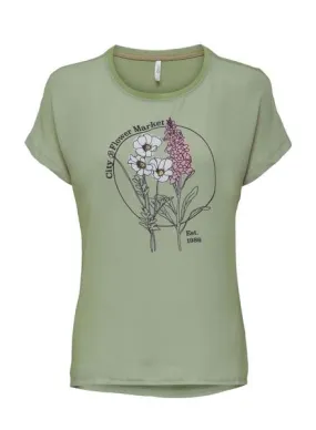 Camiseta Only Flora Market Verde para Mujer