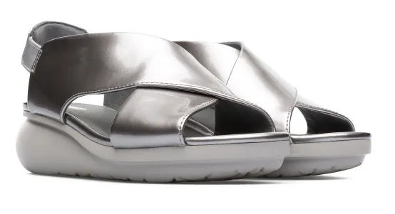 Camper Balloon, Sandalias de Punta Descubierta para Mujer, plata