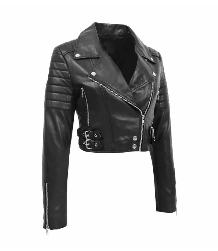 Chaqueta biker de piel100% napa negra mujer corta Ladies Nappa Leather S089 OSX