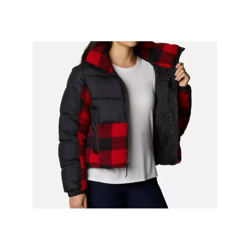 Chaqueta de plumón híbrida para mujer Columbia Leadbetter Point Sherpa (Negro / Rojo estampado a cuadros de búfalo)
