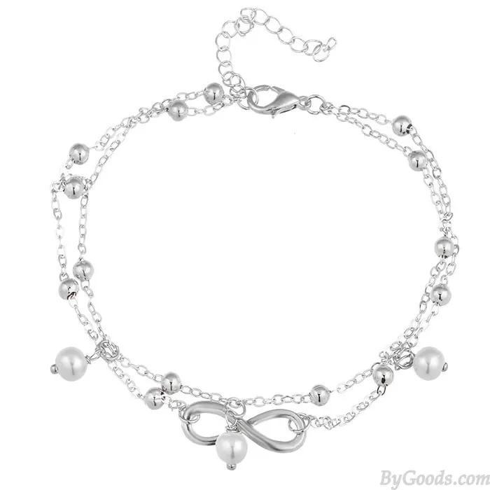 Fashion Double Layer Pearl Unlimited Number 8 Anklet Foot Accessory Anklet