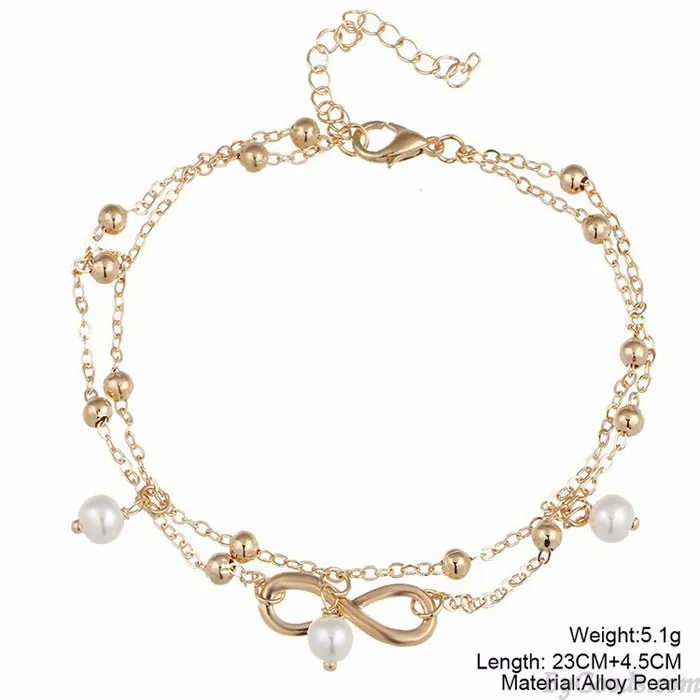 Fashion Double Layer Pearl Unlimited Number 8 Anklet Foot Accessory Anklet
