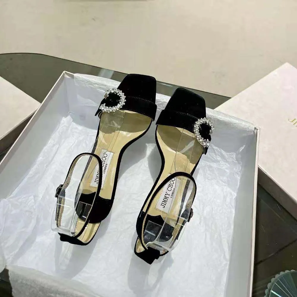 Jimmy Choo Mujer Marsai 90 Sandalias De Gamuza Negra Con Hebilla De Cristal