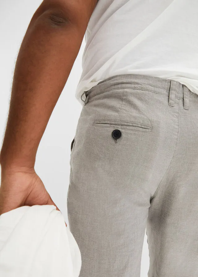 Pantalón chino de lino sin cierre de corte regular y recto Gris claro jaspeado