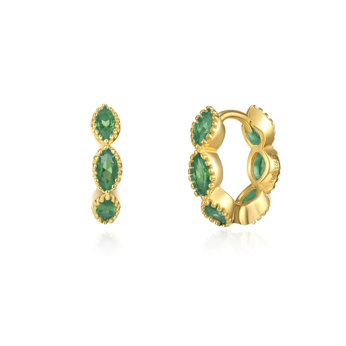 Pendientes en Plata de ley Atenea Gold Esmeralda