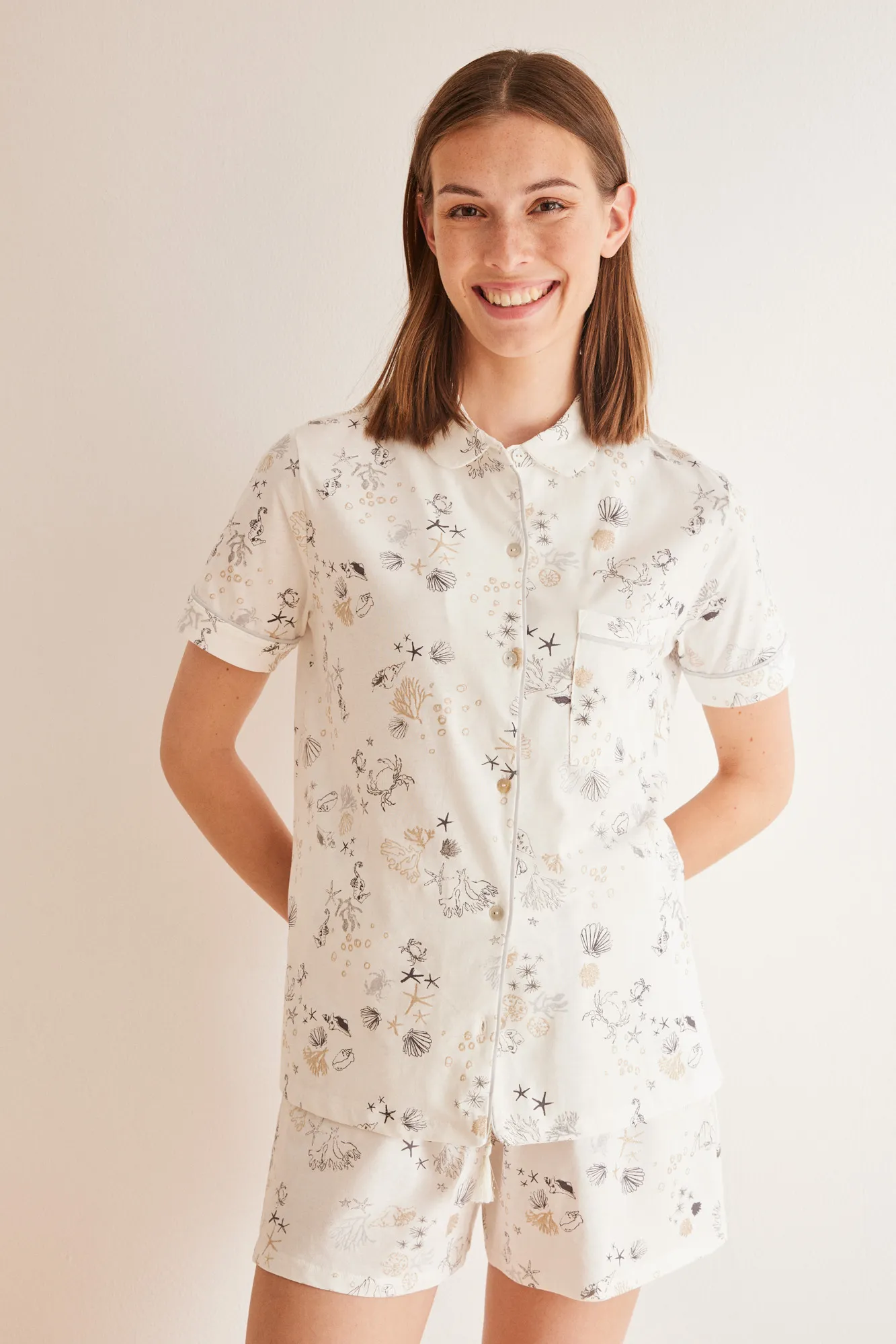 Pijama camisero corto 100% algodón mar
