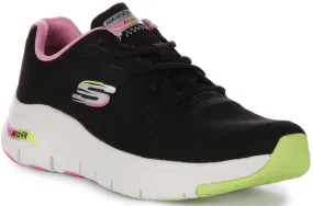 Skechers Arch FitInfinity Cool Zapatillas con cordones de malla vegana para mujer en negro rosa