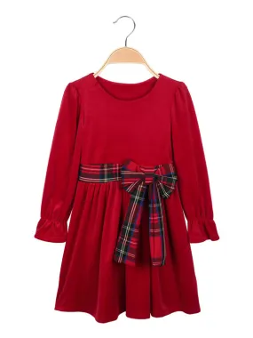 Solada Vestido de chenilla de manga larga para niña con detalles de tartán