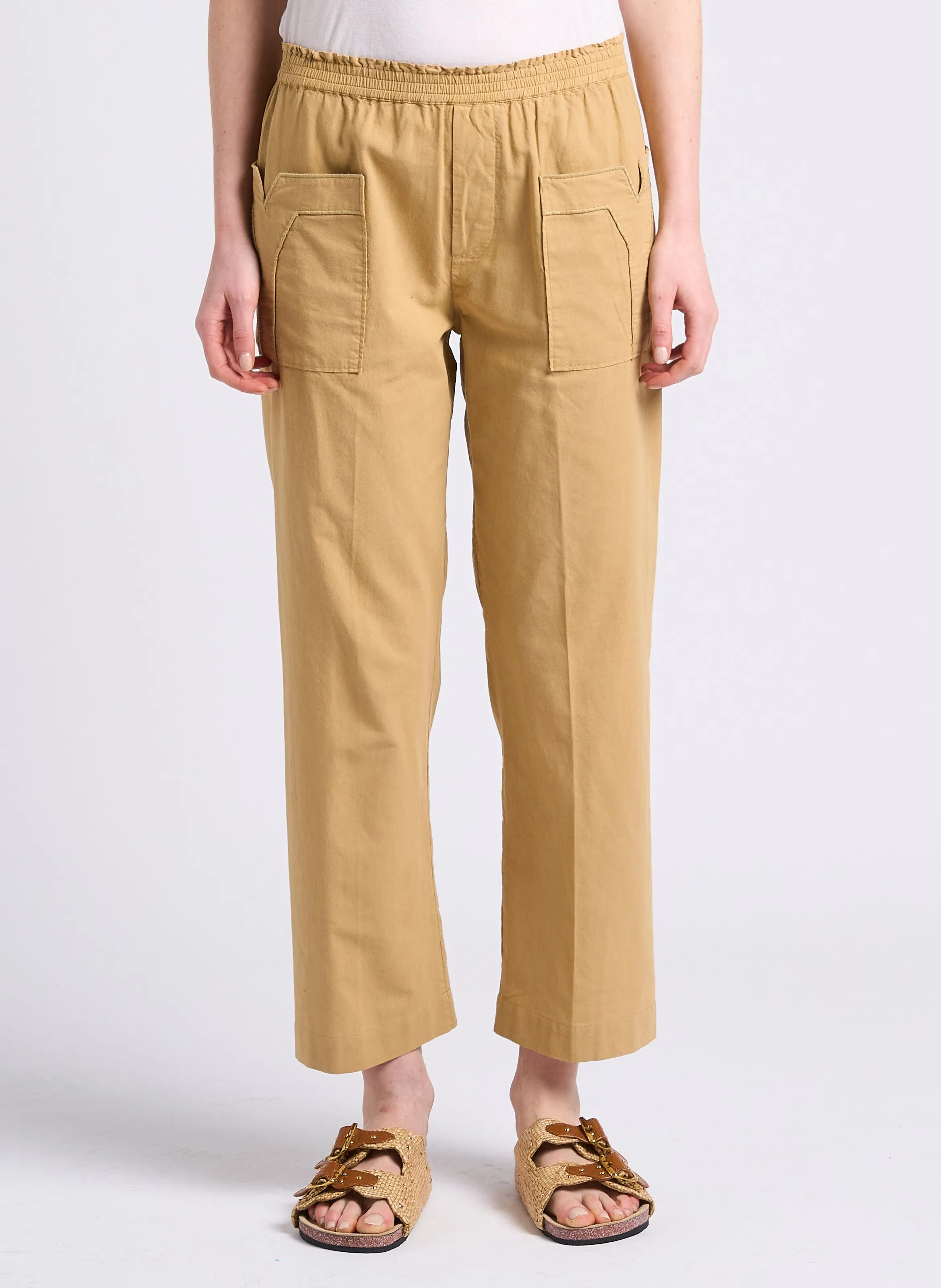 SWILDENS ELUGO - Pantalón recto de algodón de talle alto en beige