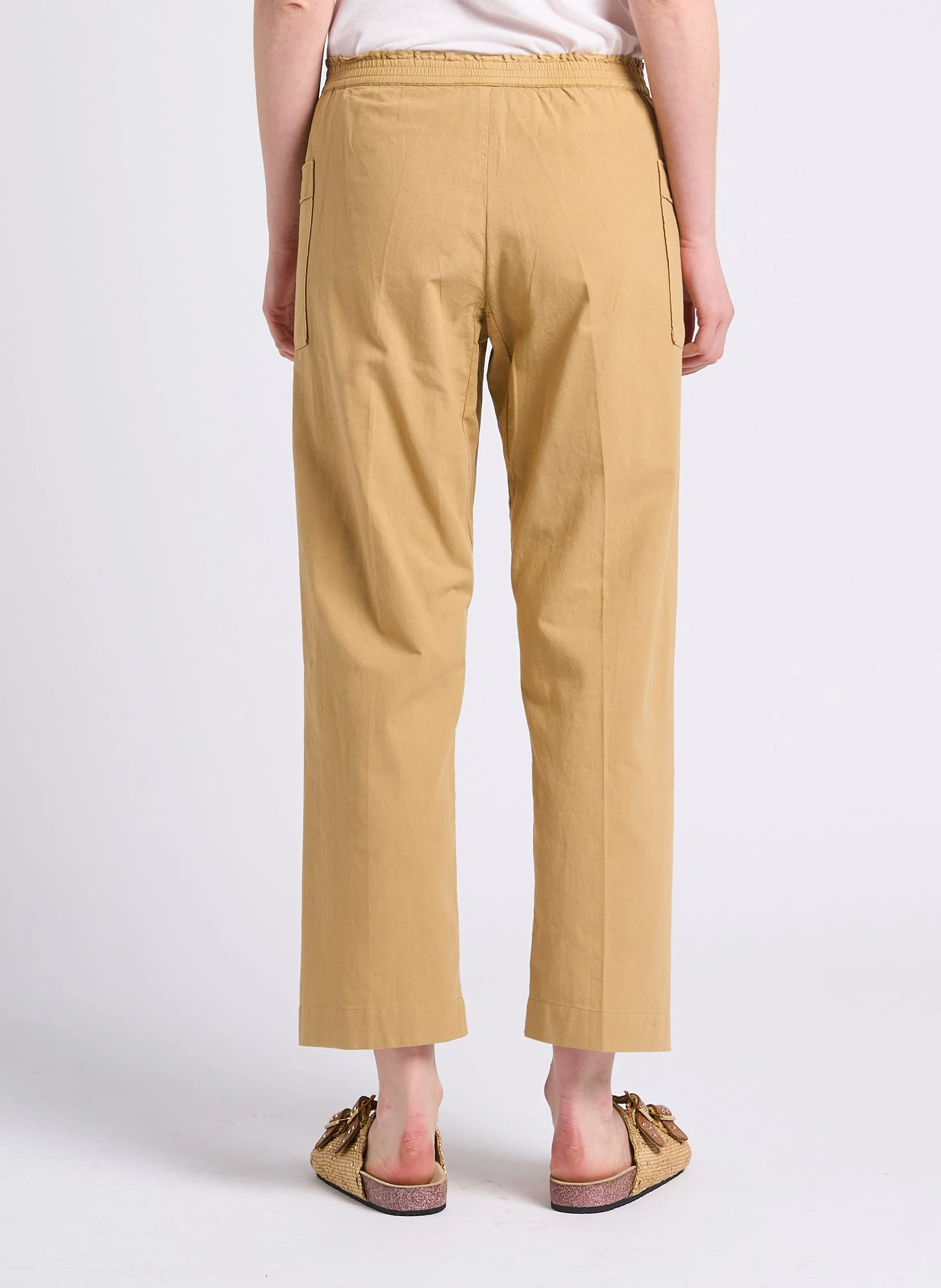 SWILDENS ELUGO - Pantalón recto de algodón de talle alto en beige