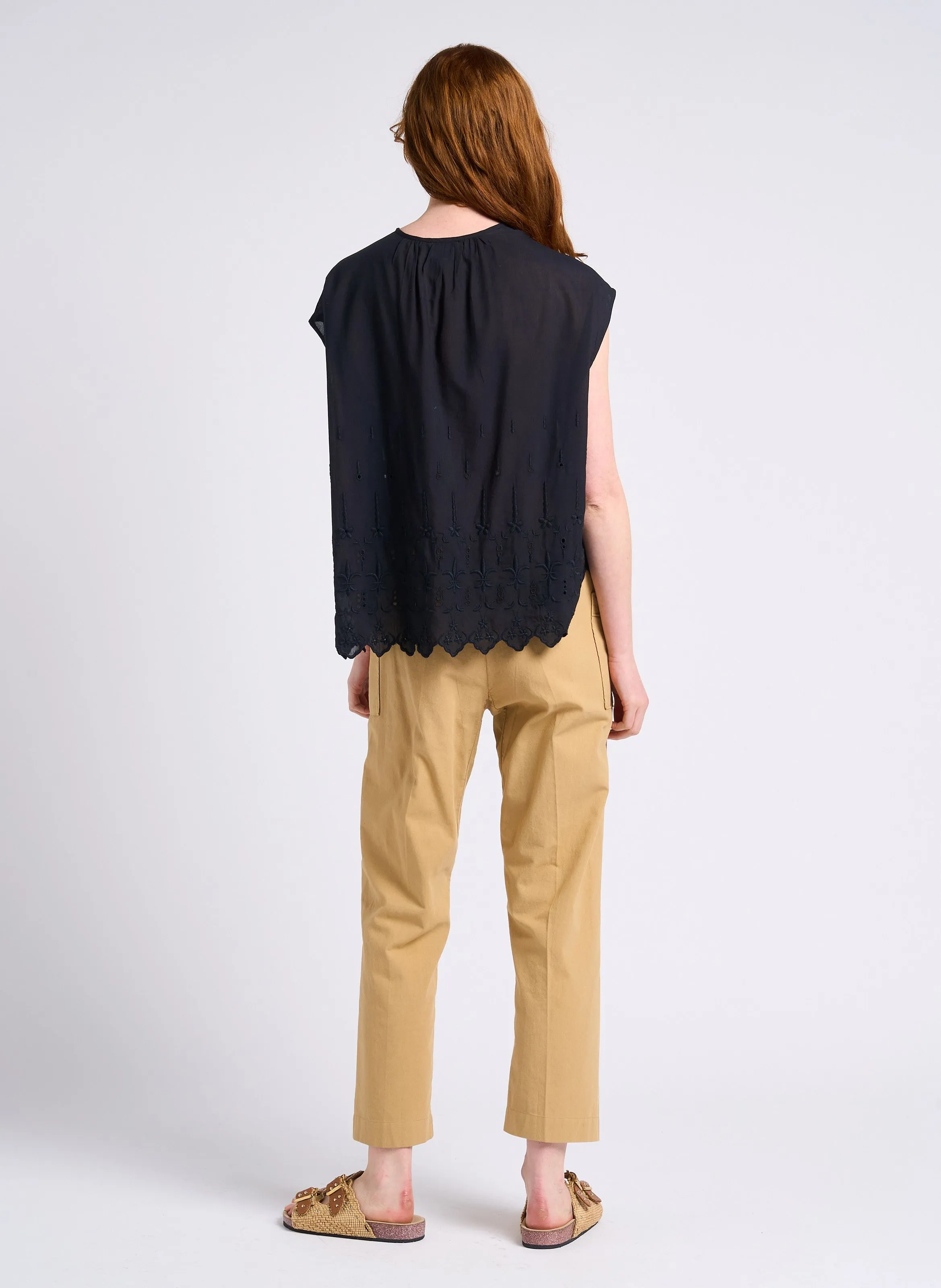 SWILDENS ELUGO - Pantalón recto de algodón de talle alto en beige