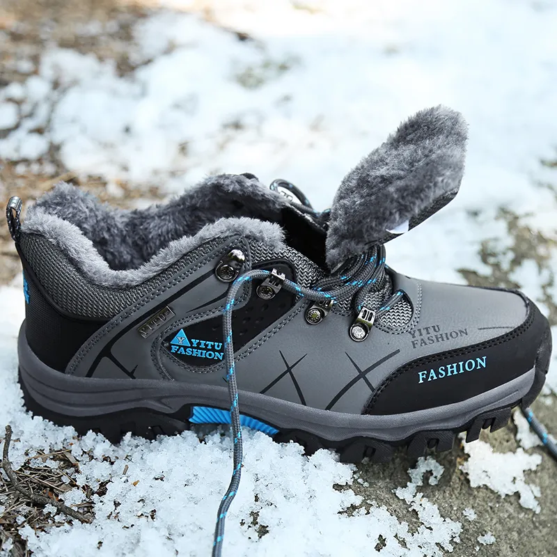 Zapatillas de cuero impermeables de invierno de nieve para hombres súper calientes plataforma al aire libre botas de senderismo 