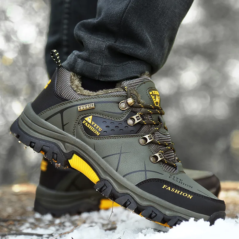 Zapatillas de cuero impermeables de invierno de nieve para hombres súper calientes plataforma al aire libre botas de senderismo 