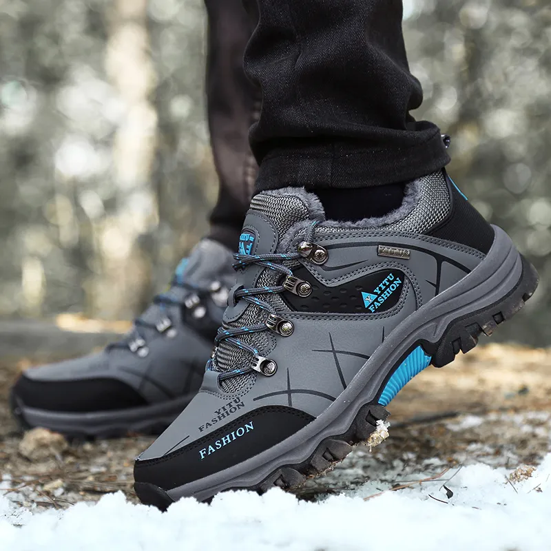 Zapatillas de cuero impermeables de invierno de nieve para hombres súper calientes plataforma al aire libre botas de senderismo 