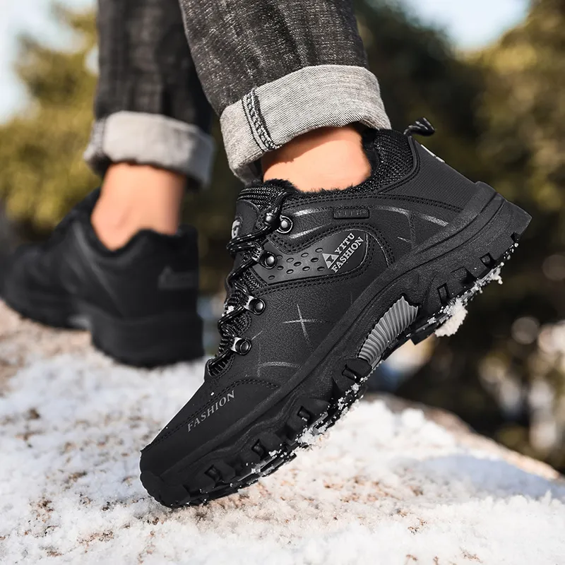 Zapatillas de cuero impermeables de invierno de nieve para hombres súper calientes plataforma al aire libre botas de senderismo 