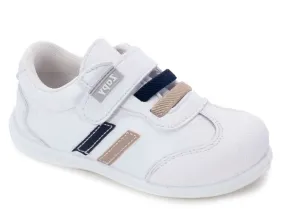 Zapatillas niño de la marca Zapy barefoot color balanco con tiras azul y arena deportivos Zapy calzado respetuoso muy comodo con